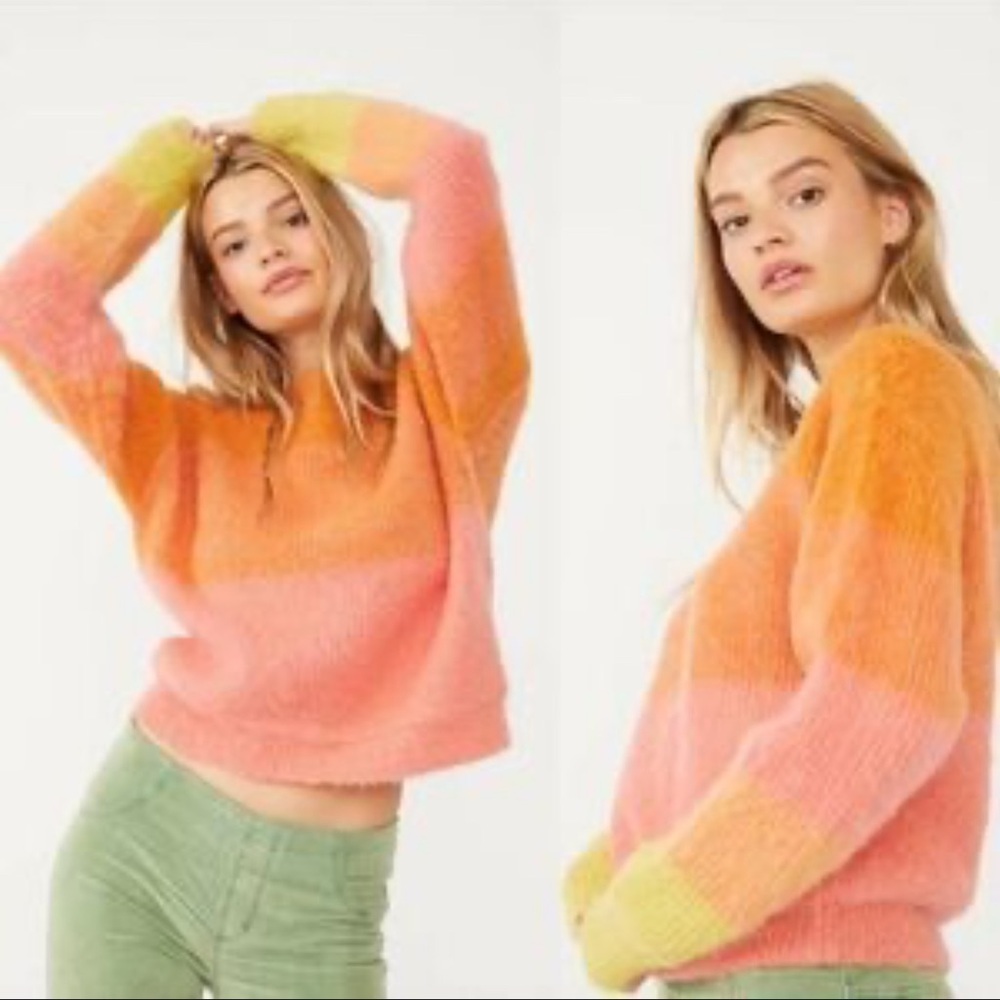 Free People Like NEW Autumn Skye Pullover Ombre Fluffy Knit Sweater Small